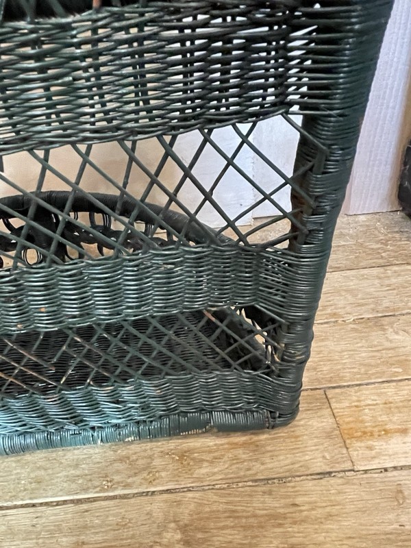 Vintage 21 inch Forest Green 2-Tier Shelf Hanging Half Round Rattan Wicker gallery