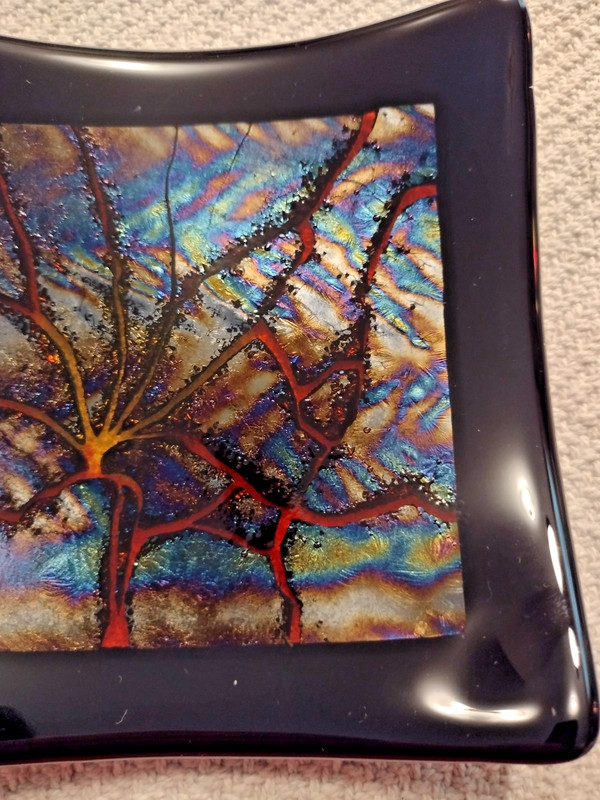 Art Glass Modern Iridescent Fused Decorative Glass 6" X 6" Square Dish gallery