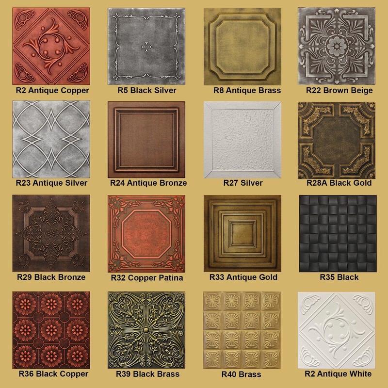 Tin-Look Faux GLUE UP Ceiling Tiles 20×20 Different Colors HAND PAINTED/UNPAINT