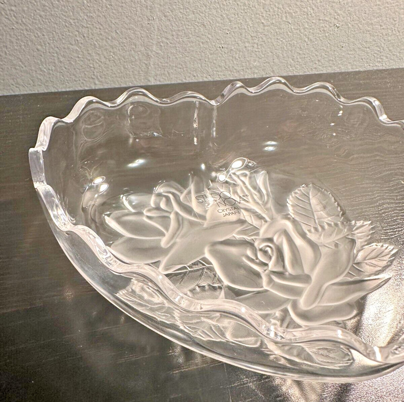 Trinket Dish Heart Shaped Candy Bowl Frosted Glass Rose 3D Emboss STUDIO NOVA gallery
