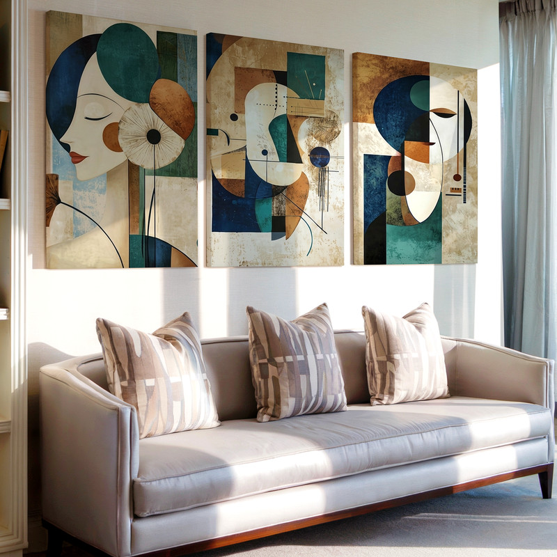 3 Pieces Modern Abstract Geometric Large Wall Art Set for Bedroom Set Of 3 gallery