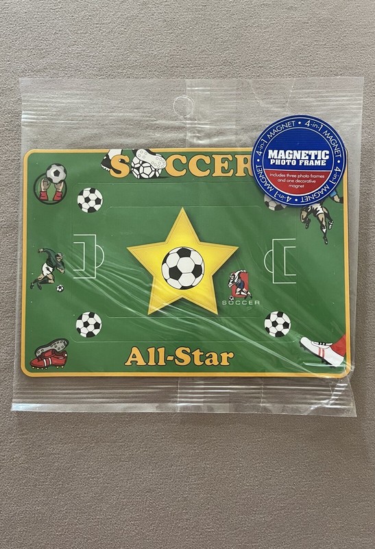 4-In-1 Soccer Magnetic Photo Frame Set~Frames Are: 5” X 7”, 3 1/3” X 4 1/8”…New!