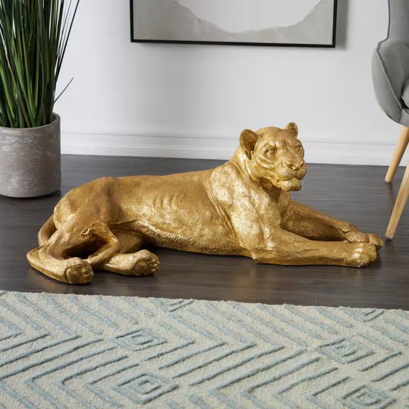 Gold 44 In. X 16 In. Resin Laying Leopard Sculpture
