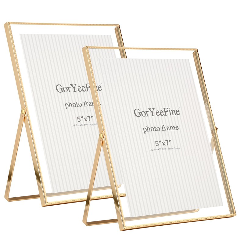 2 PCS Gold 6×8 Inch Floating Photo Frame Metal Beaded Fits 3.5×5/4×6/5×7
