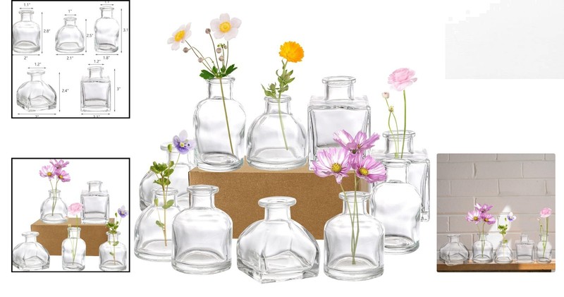 Adorable 10 Mini Clear Glass Vases - Perfect for Short Flower Arrangements gallery