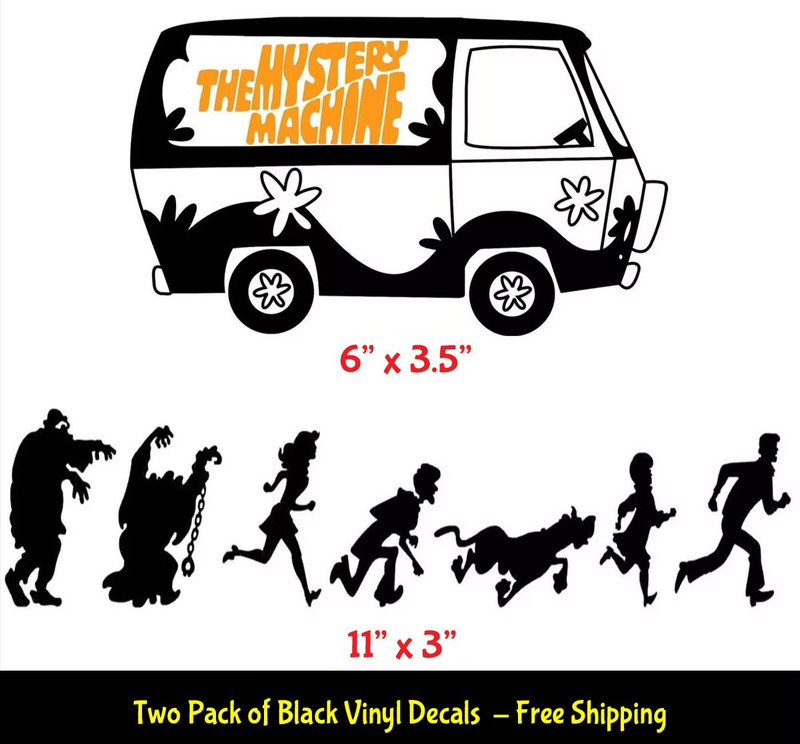 11″ The Scooby Gang & 6″ Mystery Machine Black Vinyl Decal Car Truck Van Bumper