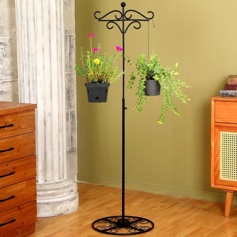 34-55 Inch Adjustable Shepherds Hook with Base Indoor/Outdoor Bla gallery