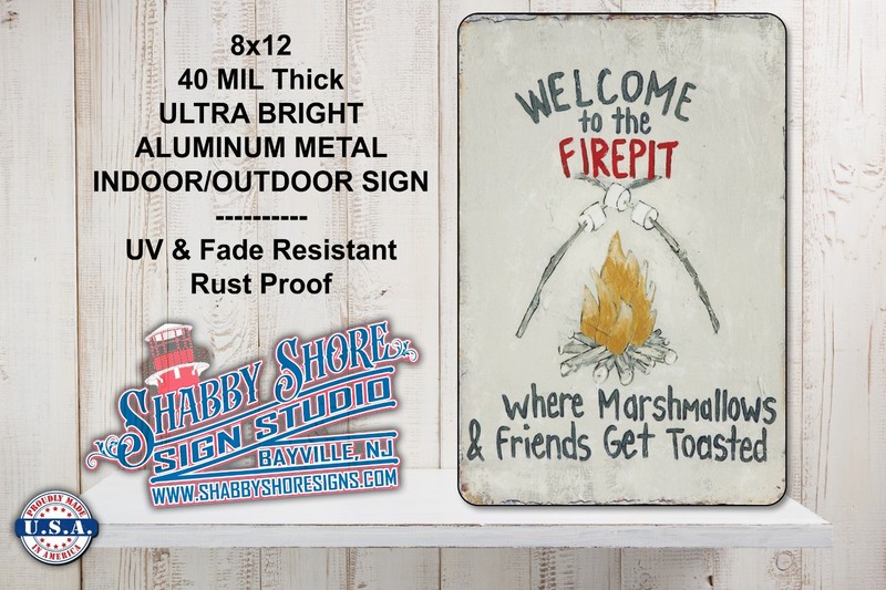 Camping Welcome Fire Pit Sturdy Metal Indoor/Outdoor Sign 8×12
