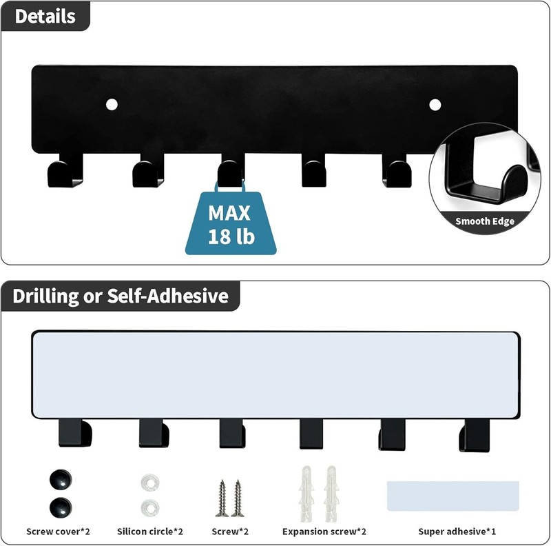 Key Holder for Wall, Key Hooks with 6 Hooks, Wall Mounted Key Holder for Hall... gallery