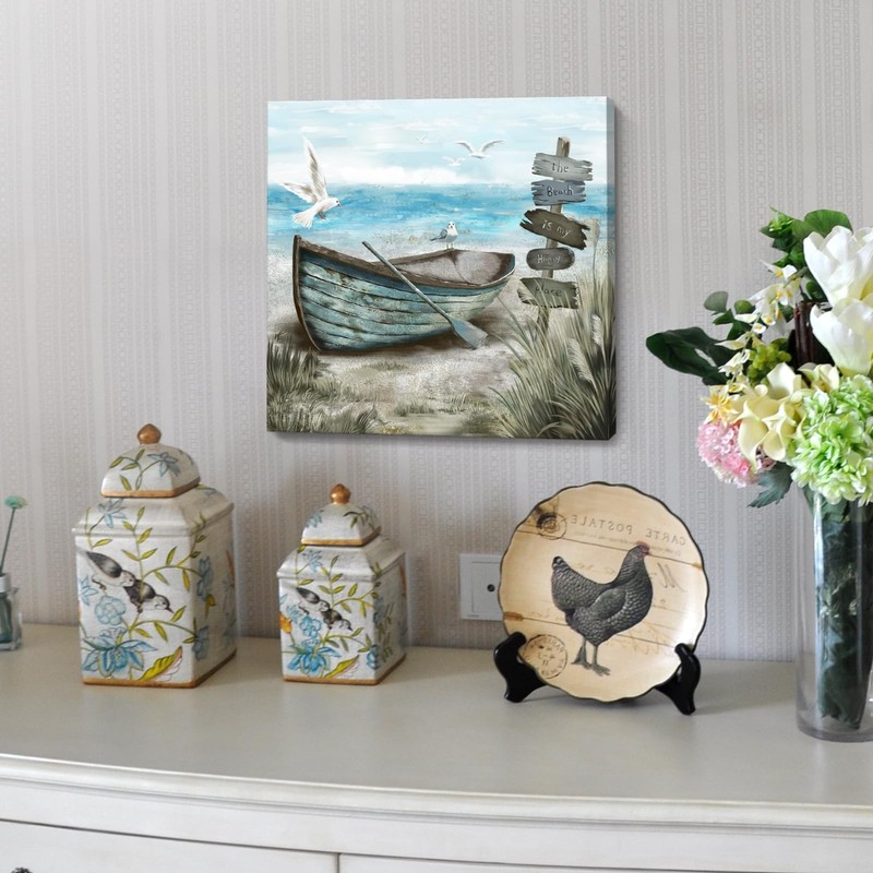 Bathroom Wall Art Coastal Décor Nautical 14"L x 14"W, Beach Boat gallery