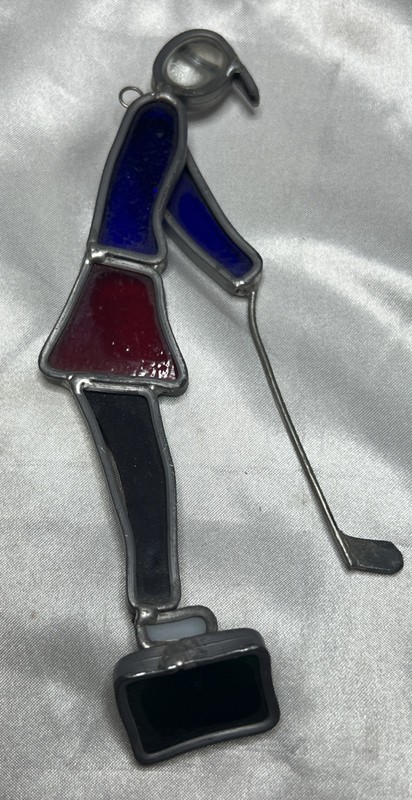 Vintage Golf Lady Women Lead Metal Stained Glass Sun Catcher Window Decoration