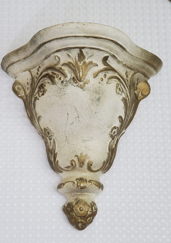 Pair Vtg Wall Shelves / Corbels –Ornate Classical Rococo Style –Distressed Ivory gallery