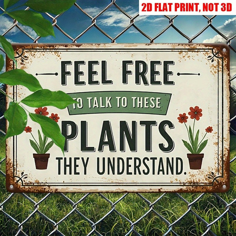 Humorous Plant Lover Metal Signs Talk to Plants Retro Home Wall Decor Art Garden gallery
