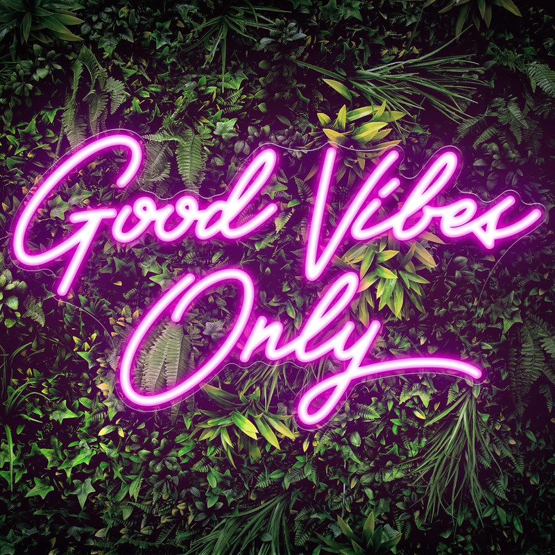 Good Vibes Only LED Neon Sign for Wall Decor 17×10” Pink Light Bedroom Party