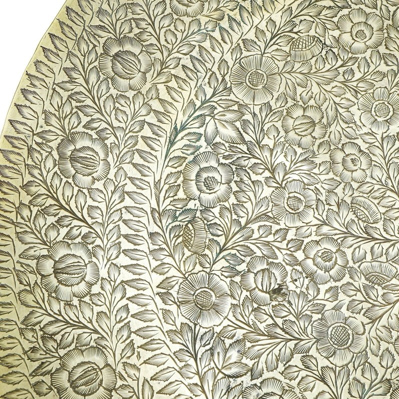 Vintage Brass Hand Engraved 13.5"x1.75" Decorative Dish ISCO India 70s gallery