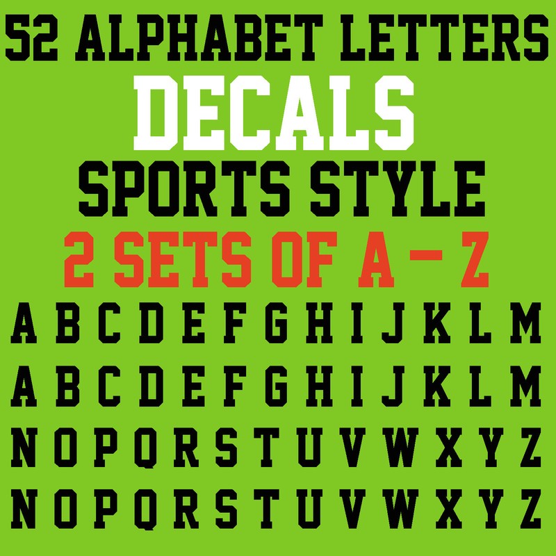 A-Z ALPHABET LETTERS DECALS SPORTS STYLE 1 SET OF 2 26 A-Z LETTERS 52 STICKER