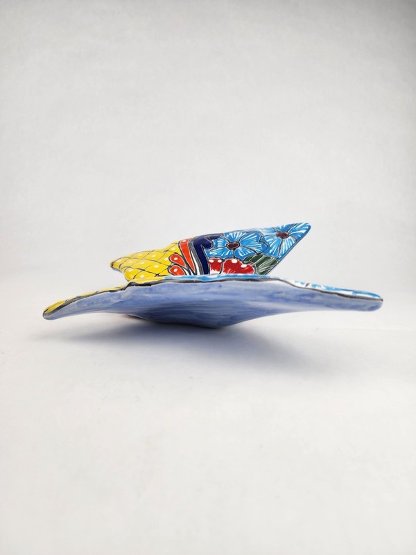 Sky Blue & Yellow Talavera Style Butterfly Handcrafted Mexican Folk Art Décor gallery
