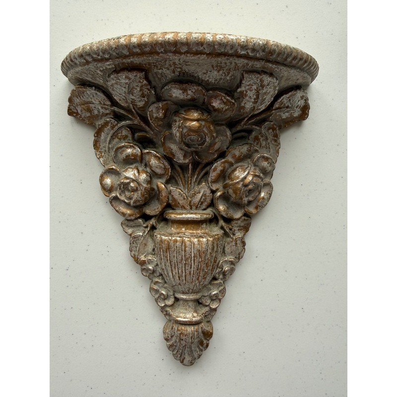 Vintage Hollywood Regency Distressed Wall Sconce Shelf Plaster Roses 1998