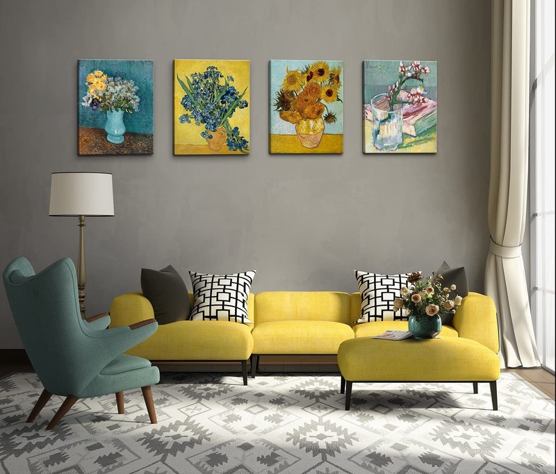 Sunflowers Irises Flower Vase by Vincent Van Gogh Canvas Wall Art, Classic Pa... gallery