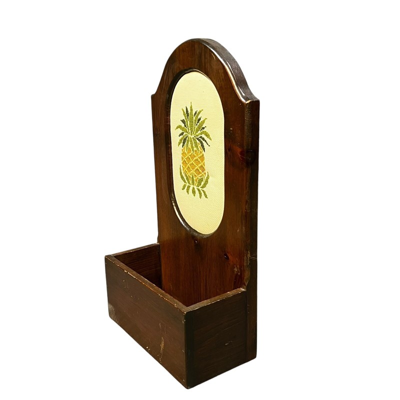Vintage Pineapple Wall Pocket Mail Holder Needlepoint Wood Tropical Island Decor gallery