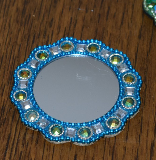 2015 Pier 1 Small Jeweled Sequined Mirrors - Lot of 7 Blue,Red,Yellow,Green gallery