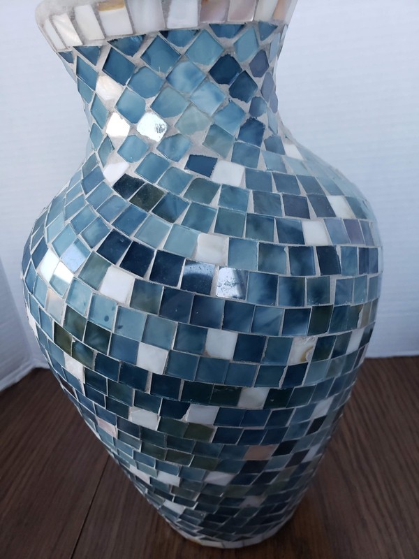 Mosaic 12 Inch Tall Blue White Tiled Glass Large Vase gallery