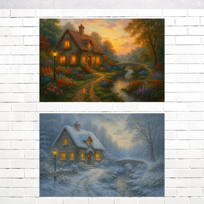 8″x 5″ Thomas Kinkade Style Art Print Sticker Stickers – Group of 2