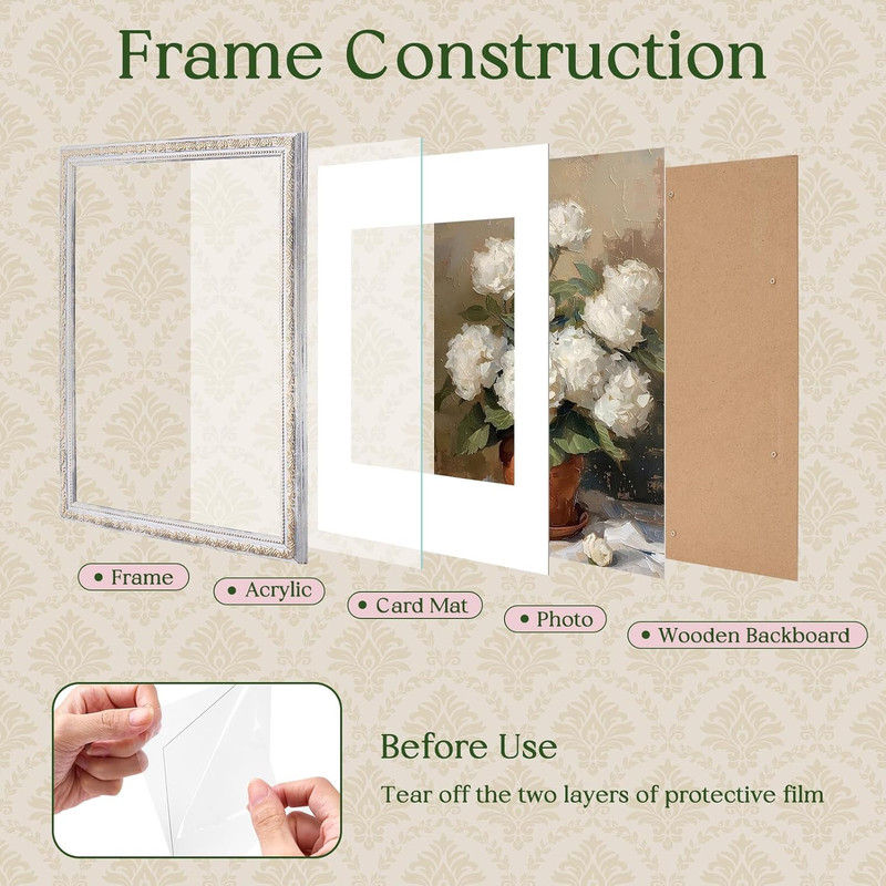 Ornate Vintage 11x14 Picture Frame for Wall Mounting, White, 1 Pack gallery