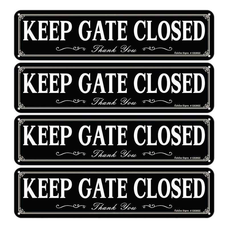 Keep Gate Closed Sign, 4-Pack 12 x 3 Inch Reflective Rust Free Aluminum, UV