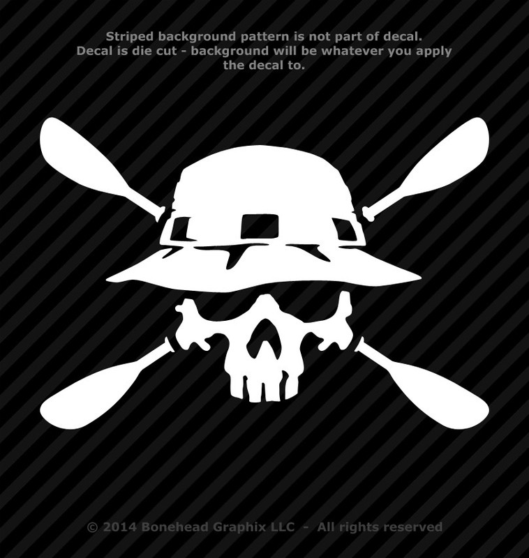 Kayak Skull with Paddles XS-M Vinyl Decal Canoe Oars Window Sticker – 25 Colors