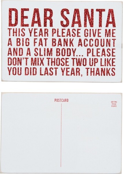 NEW!~Wood Christmas Wish Postcard Sign~ “DEAR SANTA THIS YEAR PLEASE GIVE ME…”