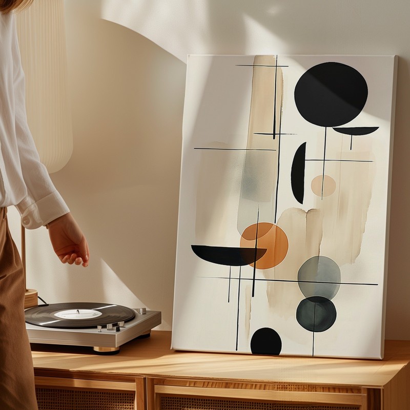 Modern Abstract Geometric Canvas Wall Art In Neutral Black And Beige Tones Home gallery