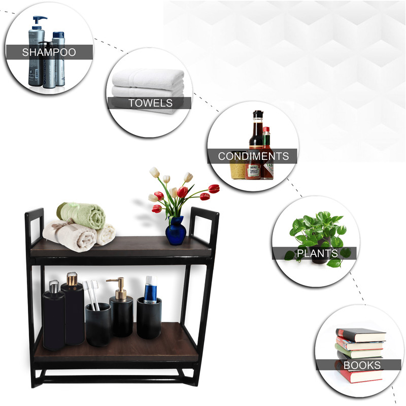 2-Tier Industrial Bathroom Shelf 23.6 Inch, Wall Mount Floating Storage Shelf gallery