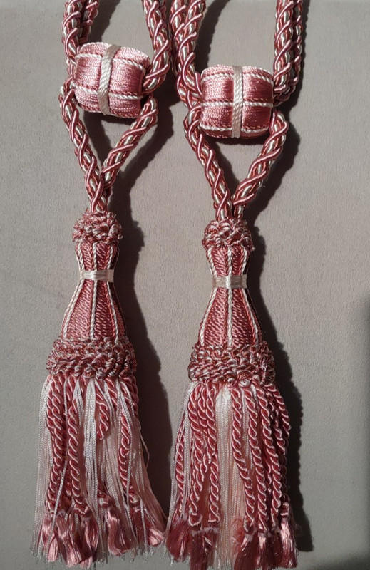 2 ITALIAN BRAIDED ROPE TASSEL PALE, DUSTY PINK , CURTAIN, DRAPERY LUXURY TIEBACK