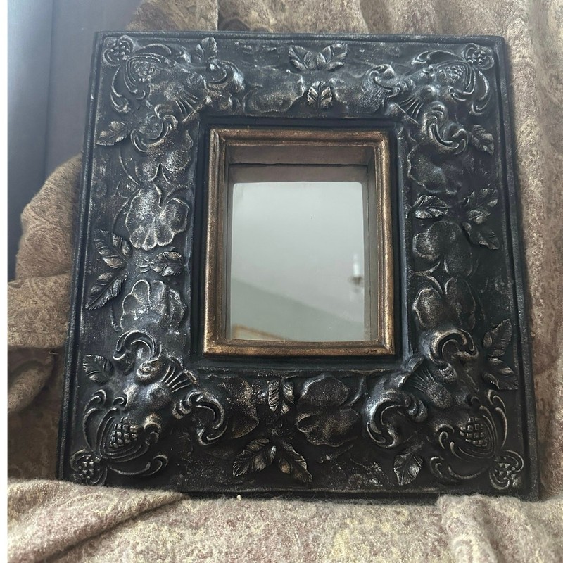 Wall Mirror Gothic Black Silver Filigree Frame 12x11” framed accent wallHanging gallery