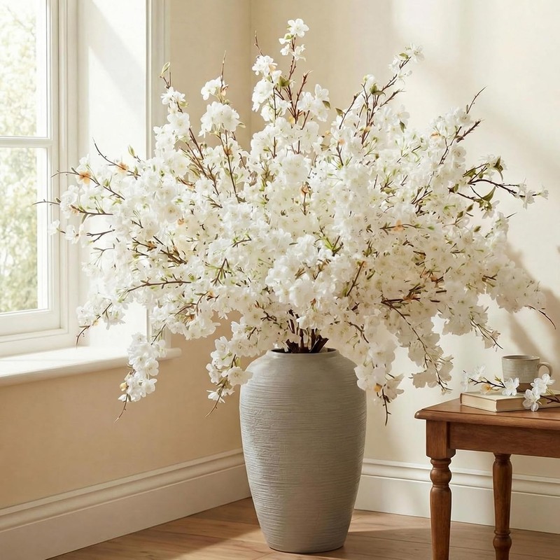 18 Pcs Artificial Cherry Blossom, 41" Faux Cherry Branches Spring Decor Indoor