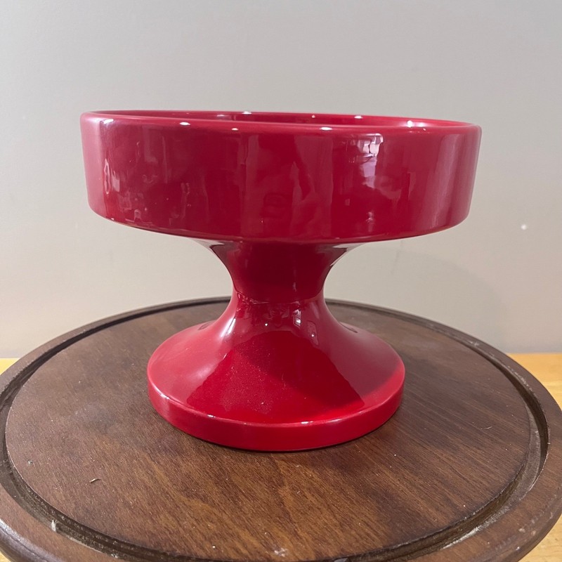 Vtg Haeger Red Crackle Glaze Pedestal Bowl MCM Ceramic Compote Dish USA 1960s