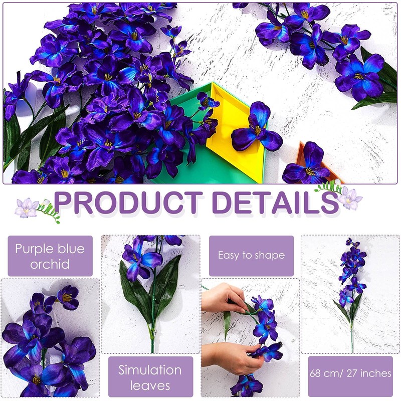 27 Inches Artificial Purple Blue Orchid Faux Flowers Purple Orchids Silk Flowers gallery