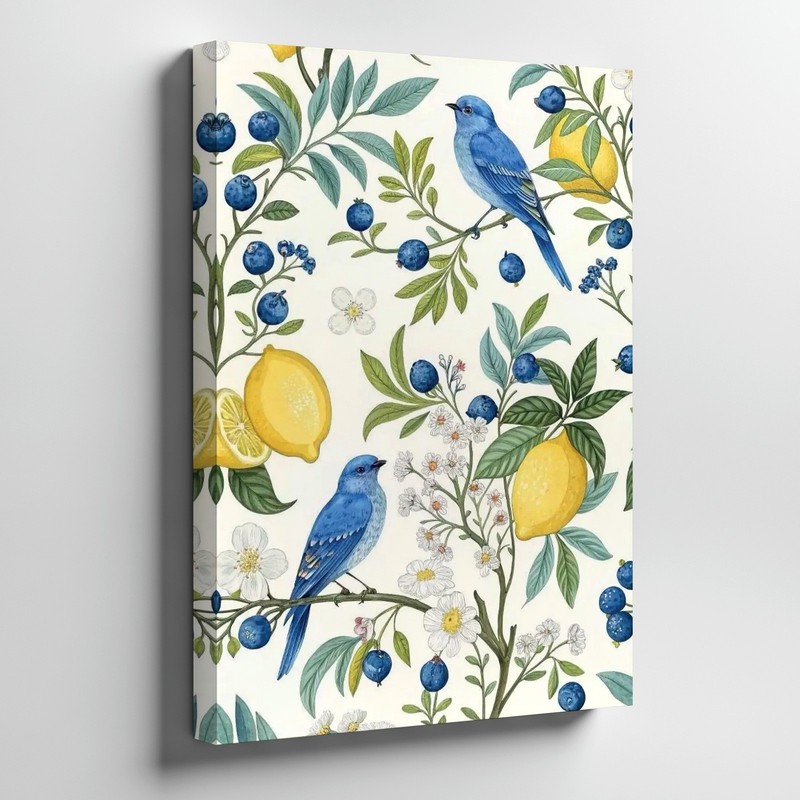Bluebird And Lemon Canvas Wall Art Floral Nature Botanical Print Decor Art Print