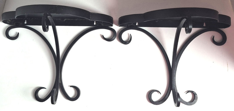 Pair of Metal w/ Wrought Iron 9″ Demilune Wall Shelves