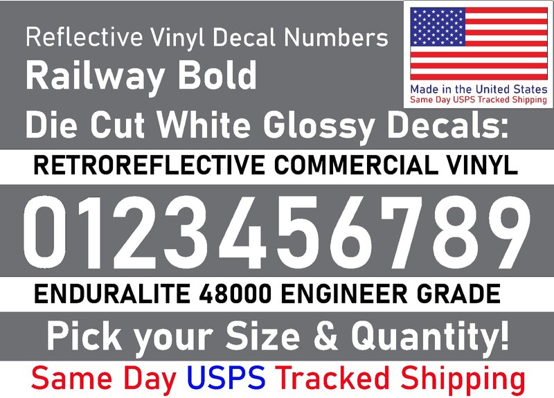 0-10 1"-5" Your Size Vinyl Reflective Decal Sticker Numbers (White), Made in USA