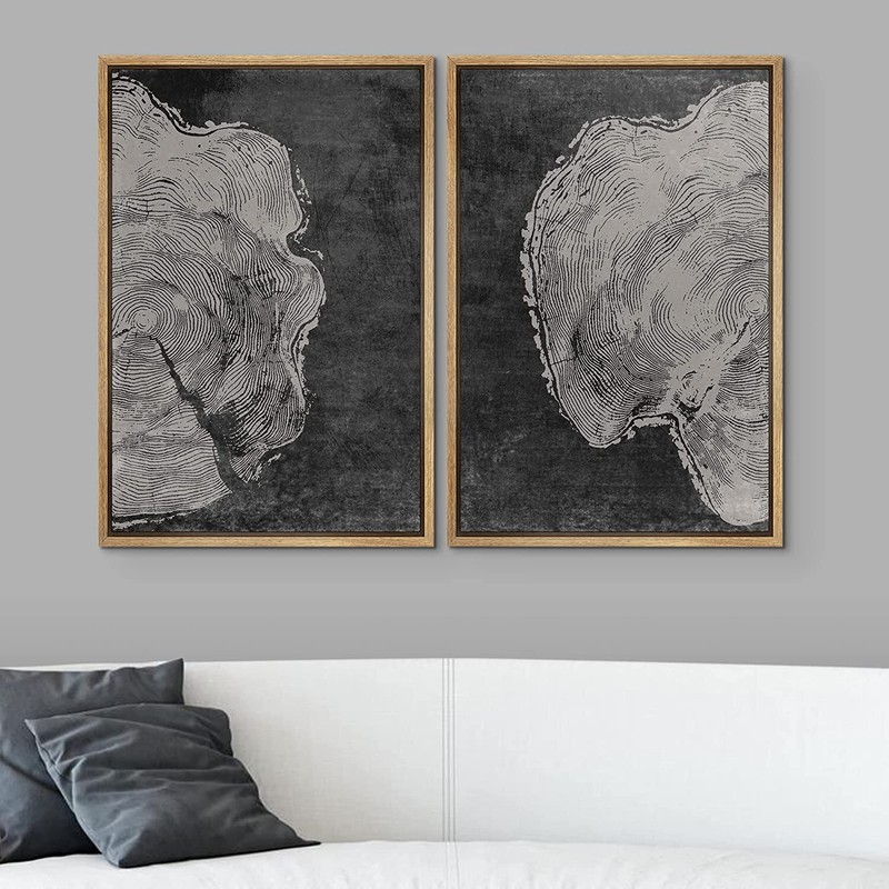 Black Tree Annual Ring Wall Art Framed Canvas Prints Set of 2 Minimalist Decor gallery