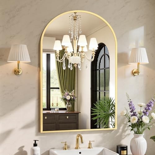 24X36 Inch Arched Bathroom Mirror for Wall, Vanity 36"L x 24"W Gold-arched gallery