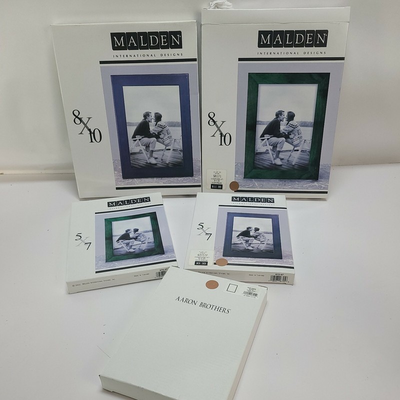 (6-pack) (2) 5×7 & (2) 8×10 Blue & Green Wood Photo Frames 2 other random