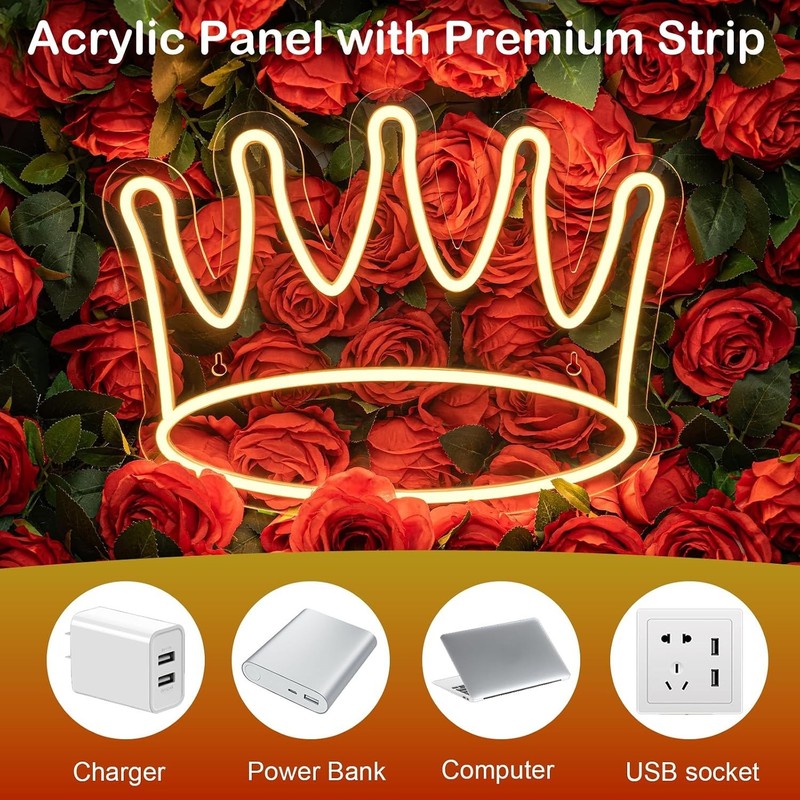 Stylish Crown Neon Light - Large 14'' Wall Art for Bedrooms & Celebrations gallery