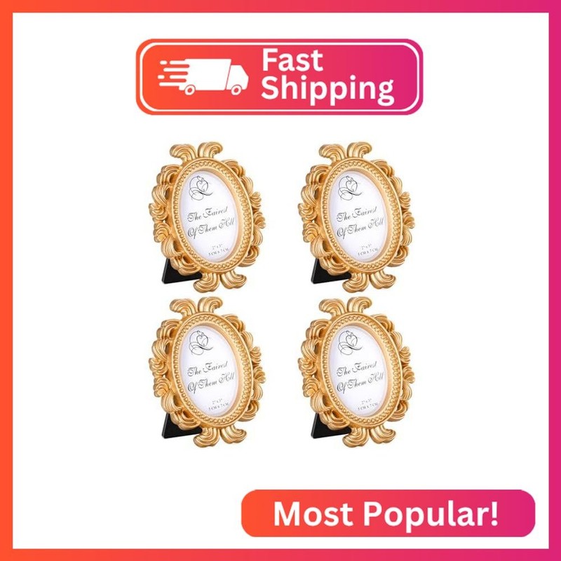 Vicenpal 4 Pieces Mini Gold Picture Frames 3.2 x 4 Inch Vintage Small Antique Re