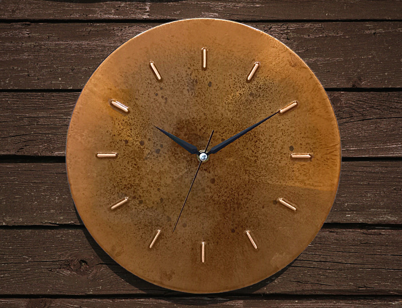 Handmade Rusty Patina Copper Wall Clock Farmhouse Mid Century Modern Wall Decor gallery