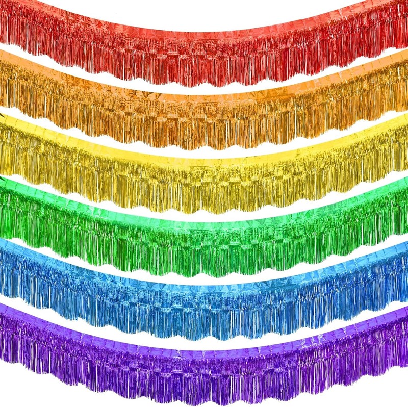 Rainbow Foil Fringe Garland Pride Decorations, 6 Pack 59Ft Rainbow Tinsel