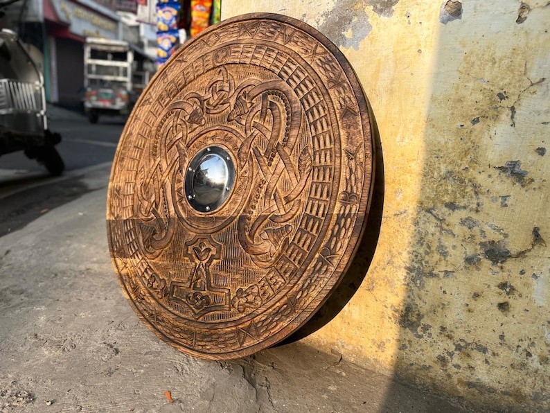 Carved Celtic Cross Viking Shield Handmade Wooden best for Wall Decor display gallery