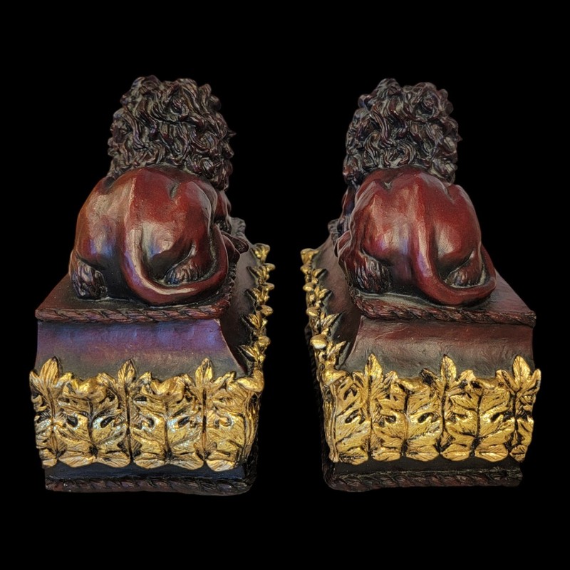 Lion Bookends Pair Faux Wood & Gold Leaf Resin 5.5" gallery
